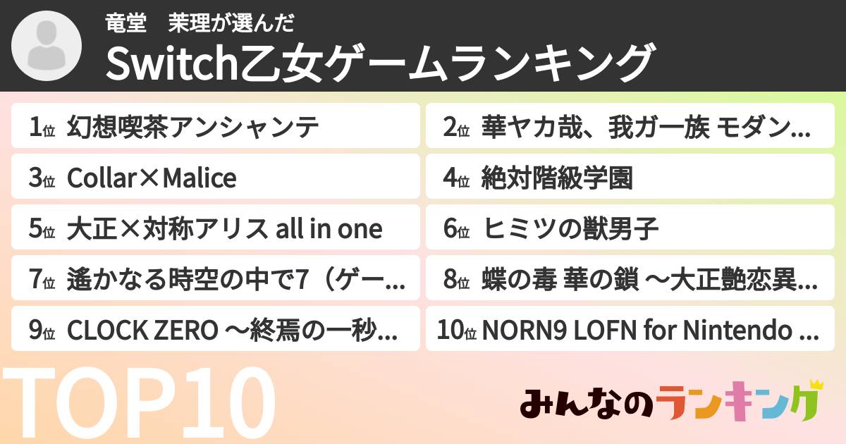 竜堂　茉理さんの「Switch乙女ゲームランキング」