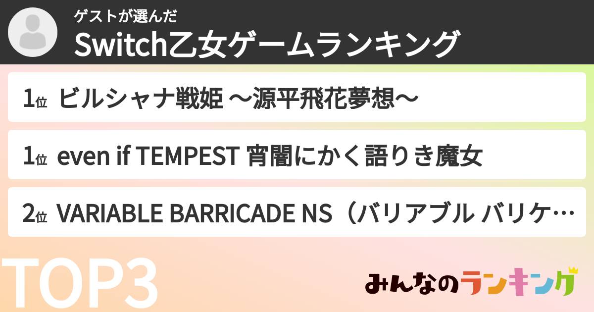 ゲストさんの「Switch乙女ゲームランキング」
