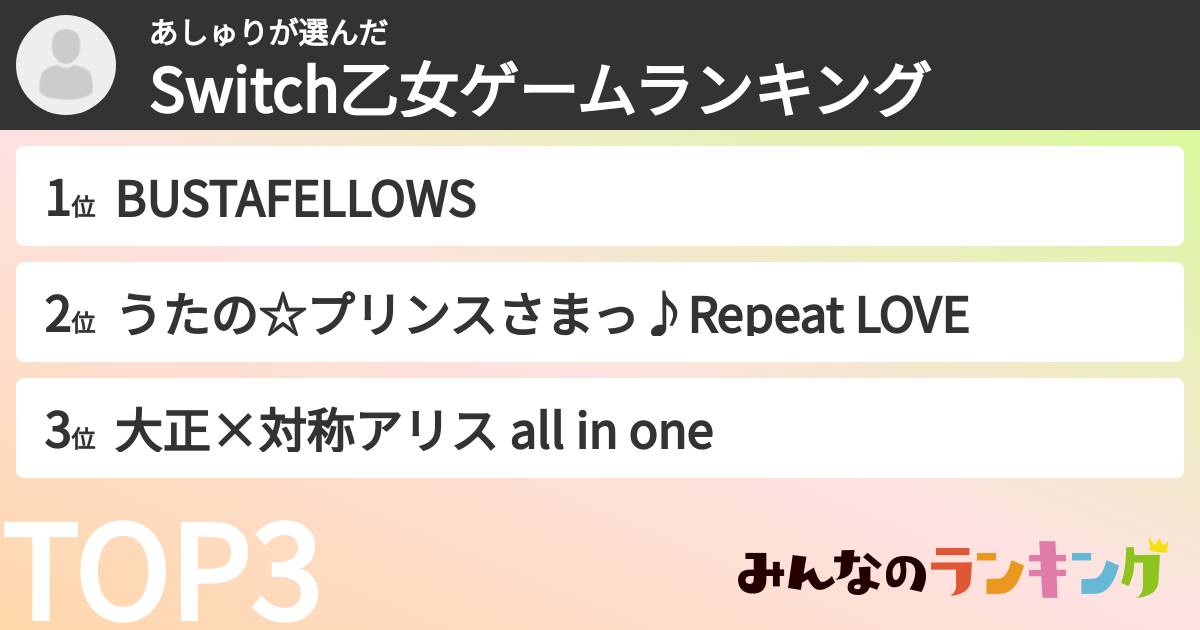 あしゅりさんの「Switch乙女ゲームランキング」