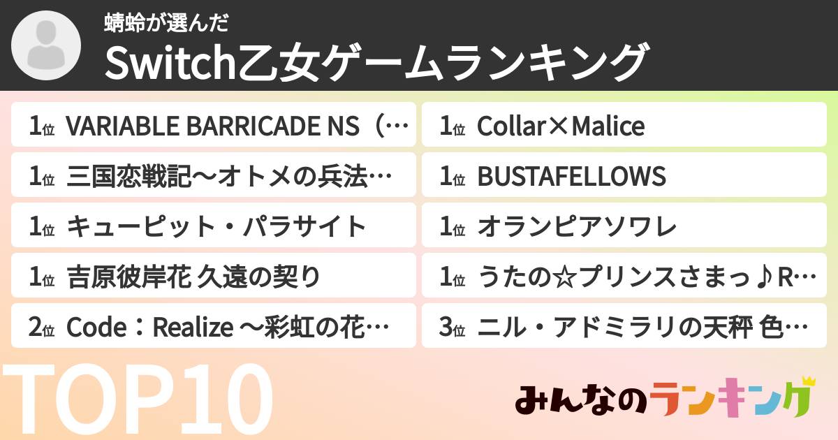 蜻蛉さんの「Switch乙女ゲームランキング」