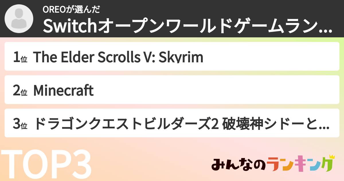 OREOさんの「Switchオープンワールドゲームランキング」