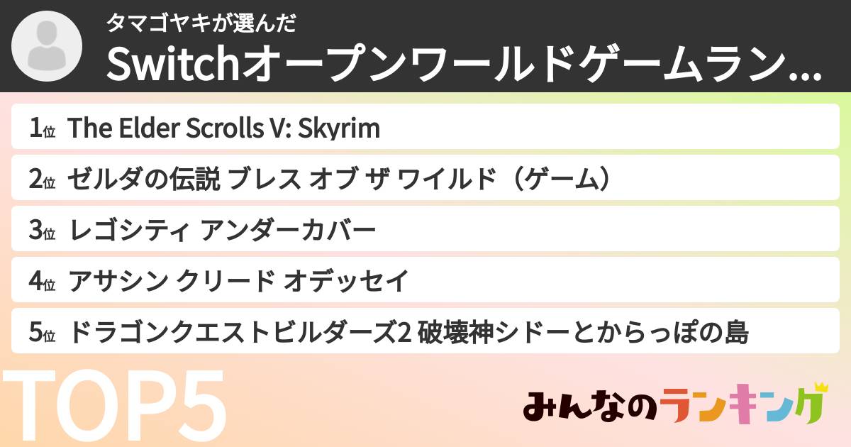 タマゴヤキさんの「Switchオープンワールドゲームランキング」