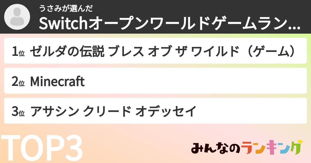 うさみさんの「Switchオープンワールドゲームランキング」