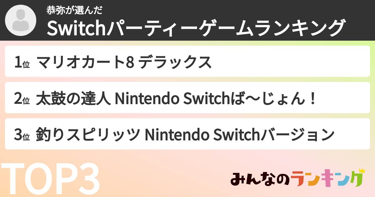 恭弥さんの「Switchパーティーゲームランキング」