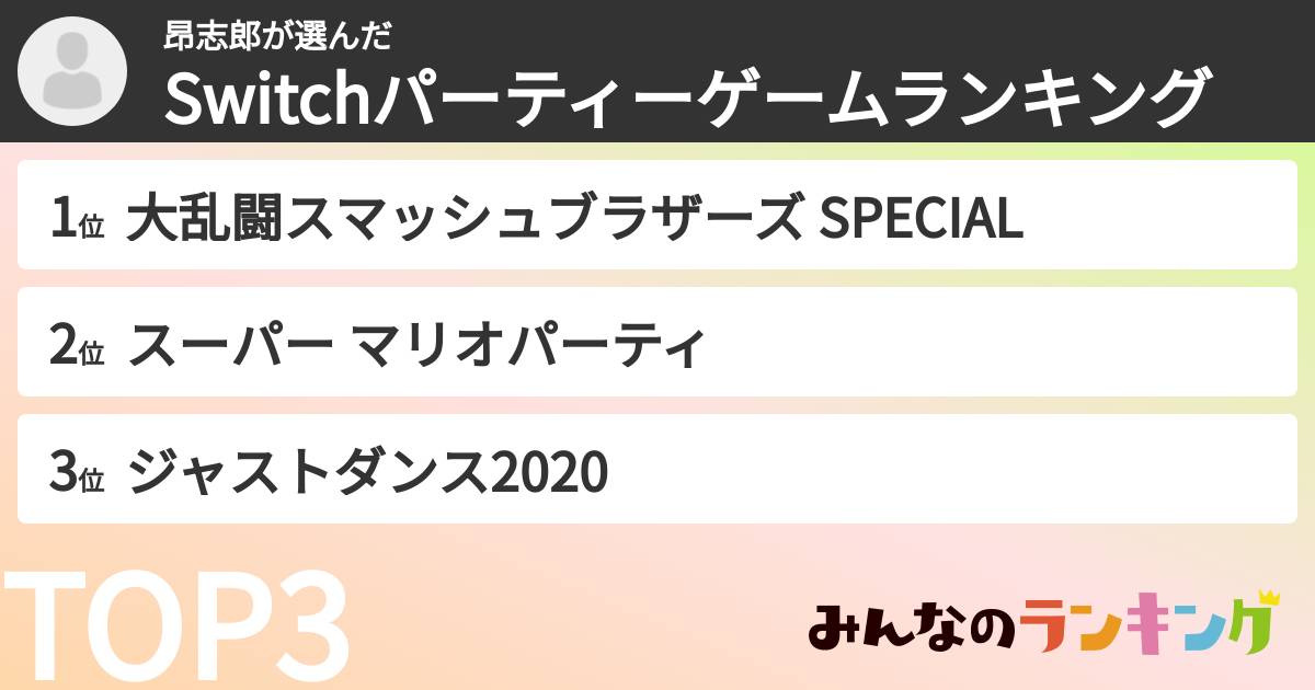 昂志郎さんの「Switchパーティーゲームランキング」