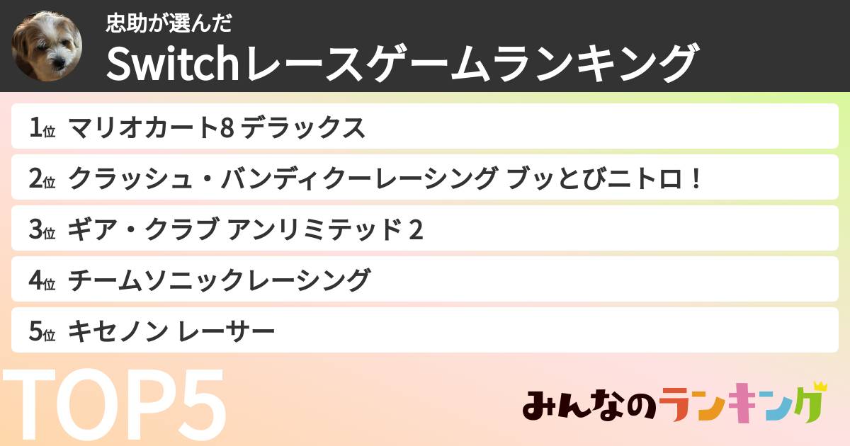 忠助さんの「Switchレースゲームランキング」