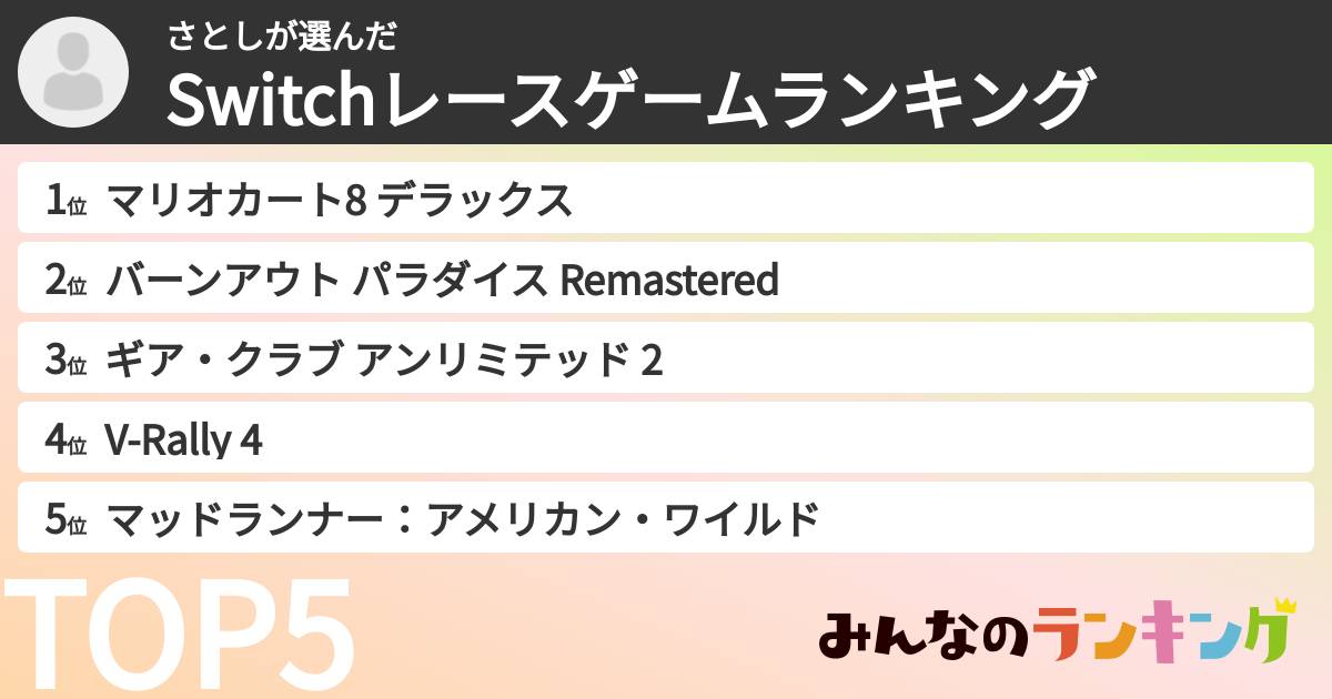 さとしさんの「Switchレースゲームランキング」