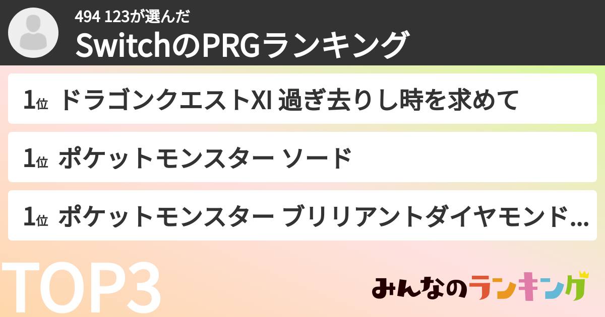 494 123さんの「SwitchのPRGランキング」
