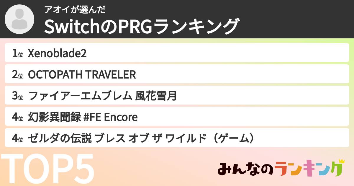アオイさんの「SwitchのPRGランキング」