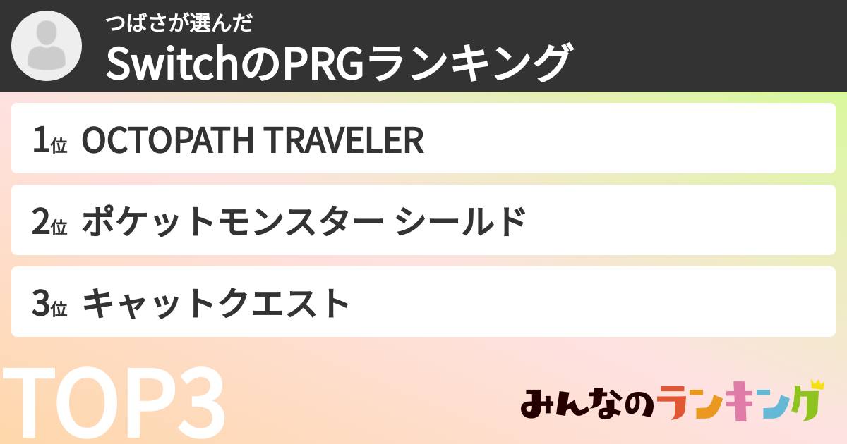 つばささんの「SwitchのPRGランキング」