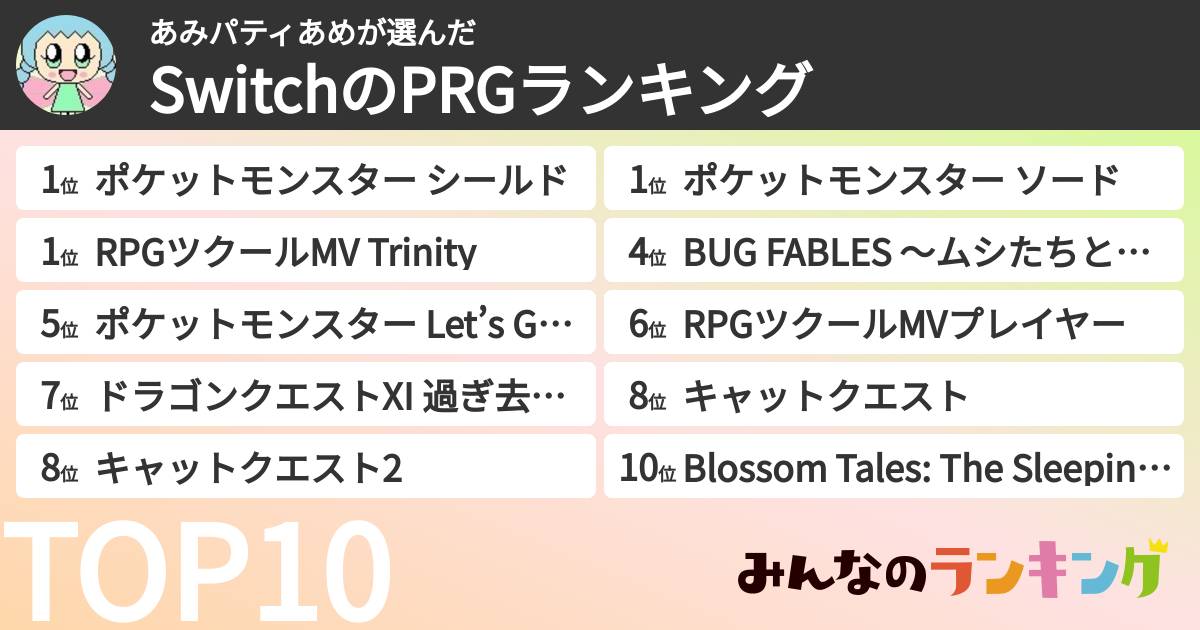 あみパティあめさんの「SwitchのPRGランキング」