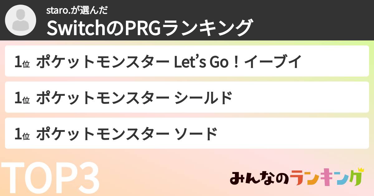 staro.さんの「SwitchのPRGランキング」