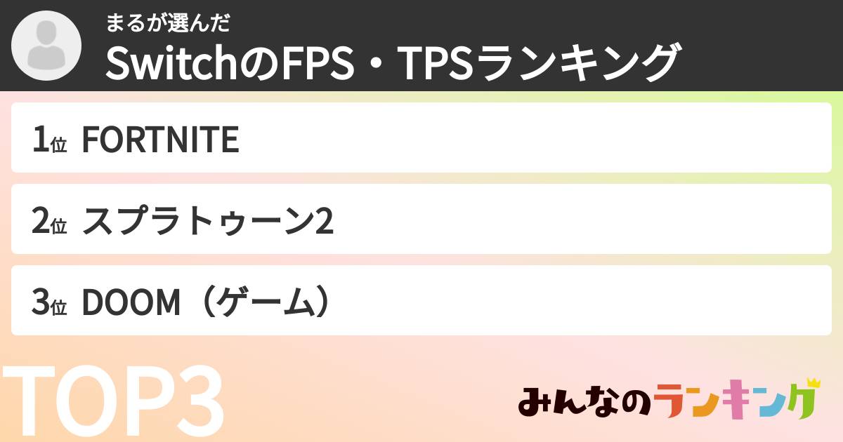まるさんの「SwitchのFPS・TPSランキング」