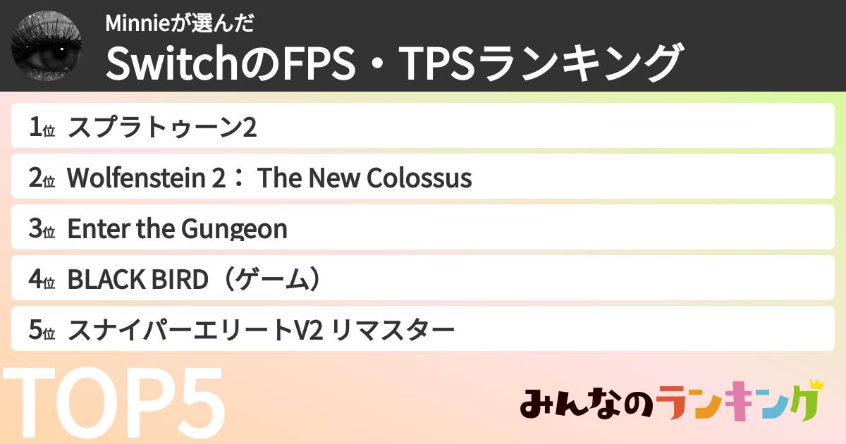 Minnieさんの「SwitchのFPS・TPSランキング」
