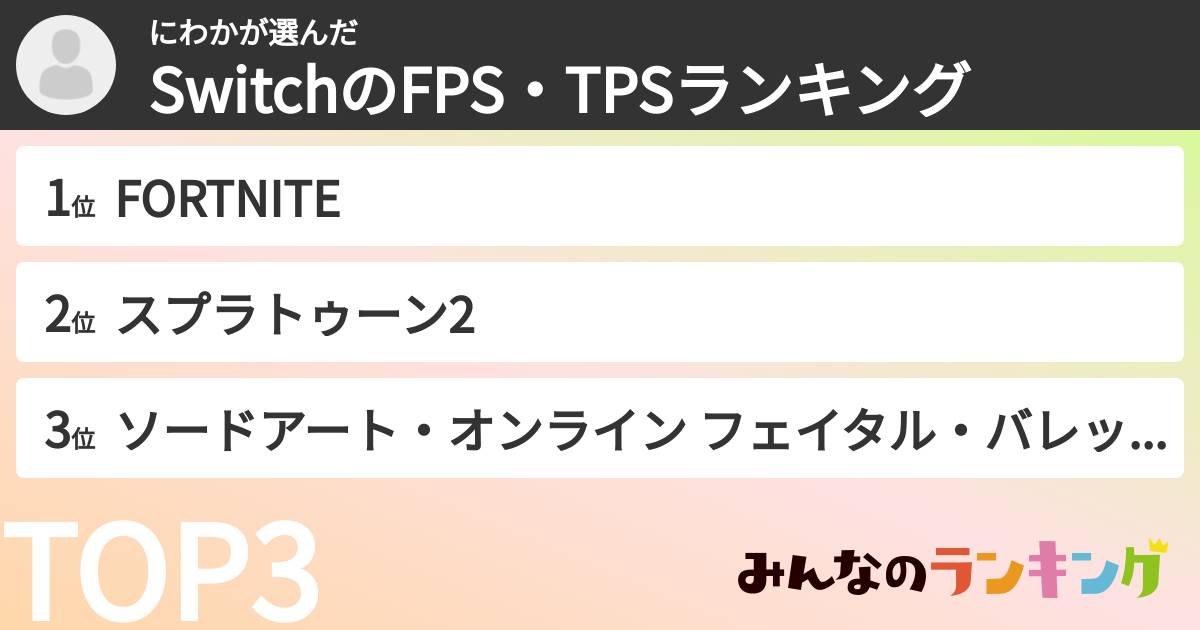にわかさんの「SwitchのFPS・TPSランキング」