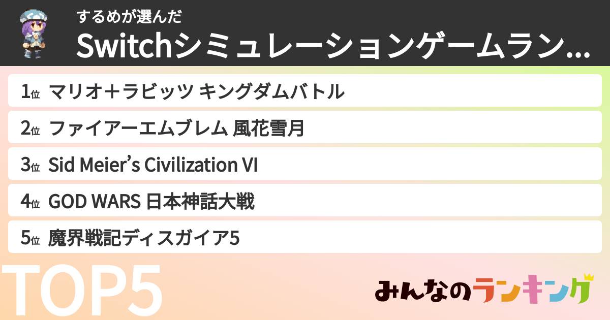 するめさんの「Switchシミュレーションゲームランキング」