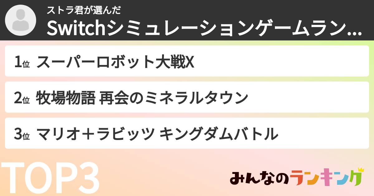 ストラ君さんの「Switchシミュレーションゲームランキング」