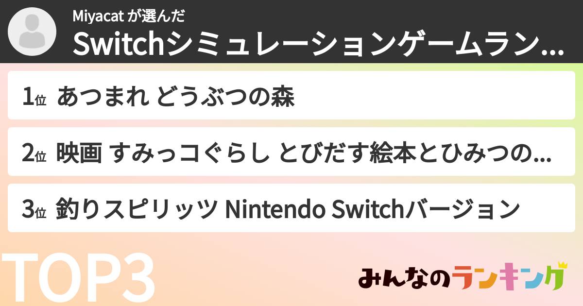 Miyacat さんの「Switchシミュレーションゲームランキング」