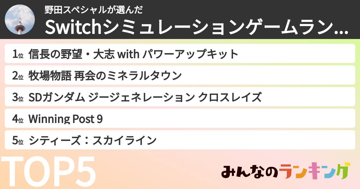 野田スペシャルさんの「Switchシミュレーションゲームランキング」