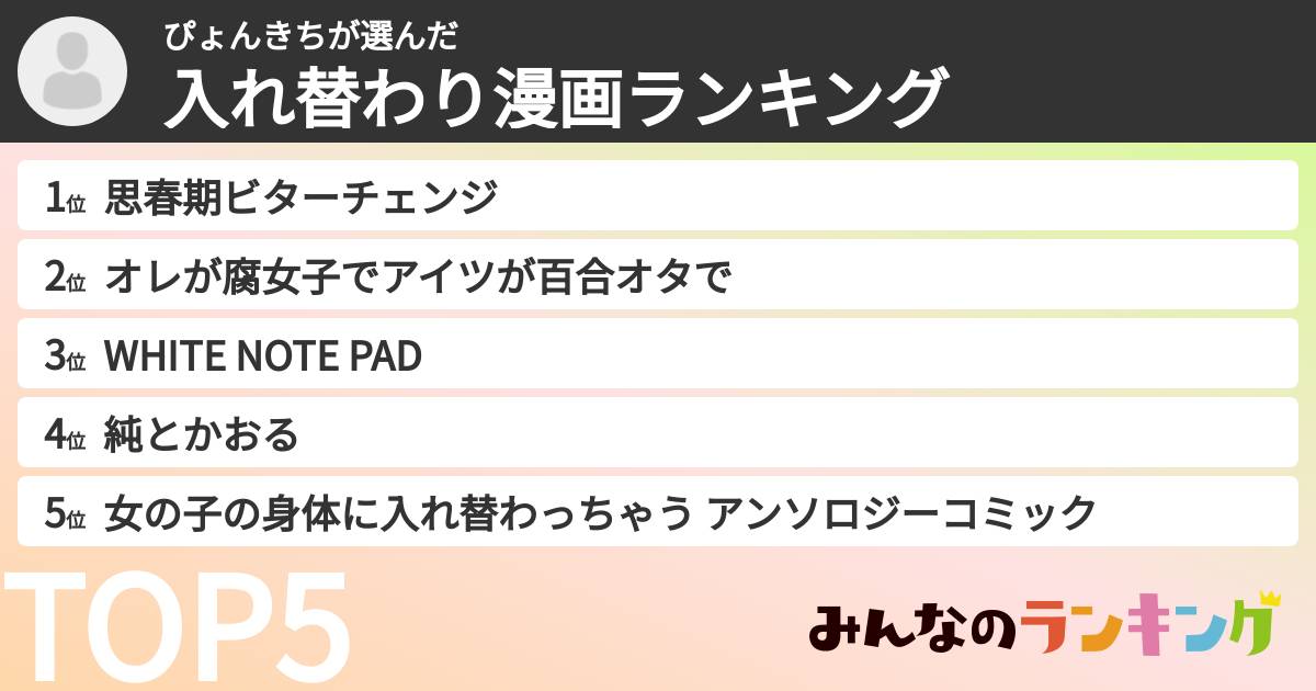 ぴょんきちさんの「入れ替わり漫画ランキング」