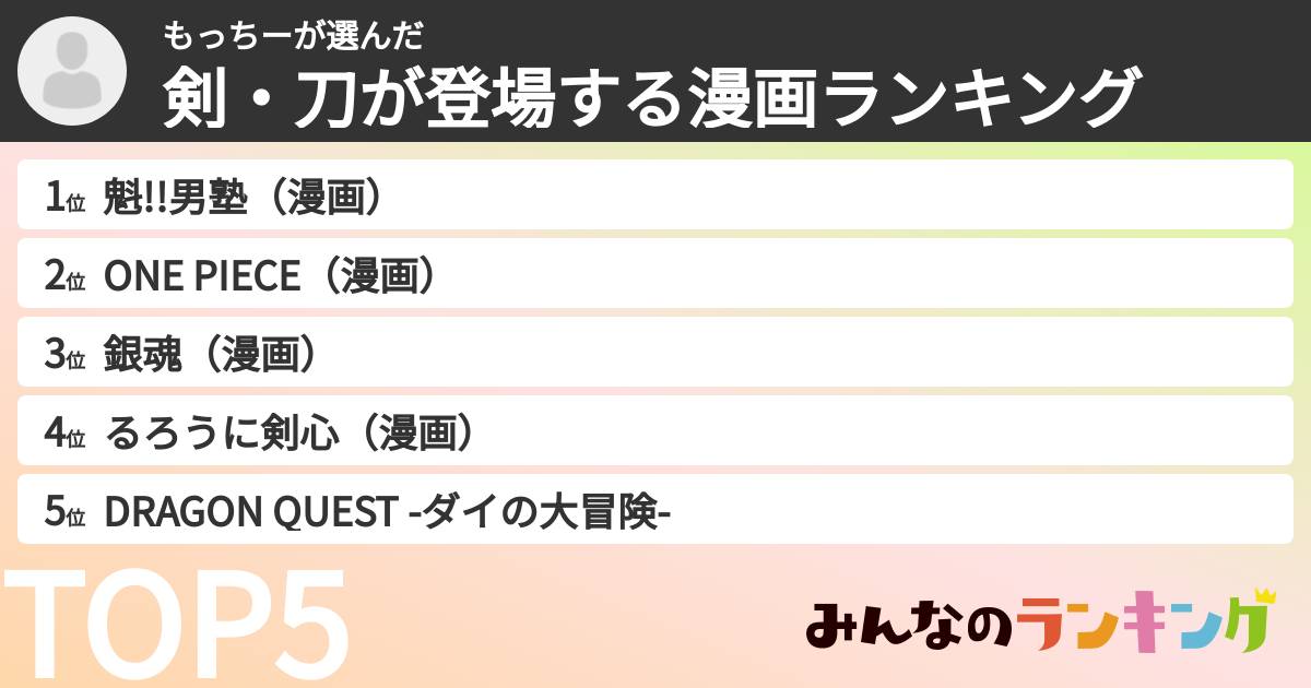 もっちーさんの「剣・刀が登場する漫画ランキング」