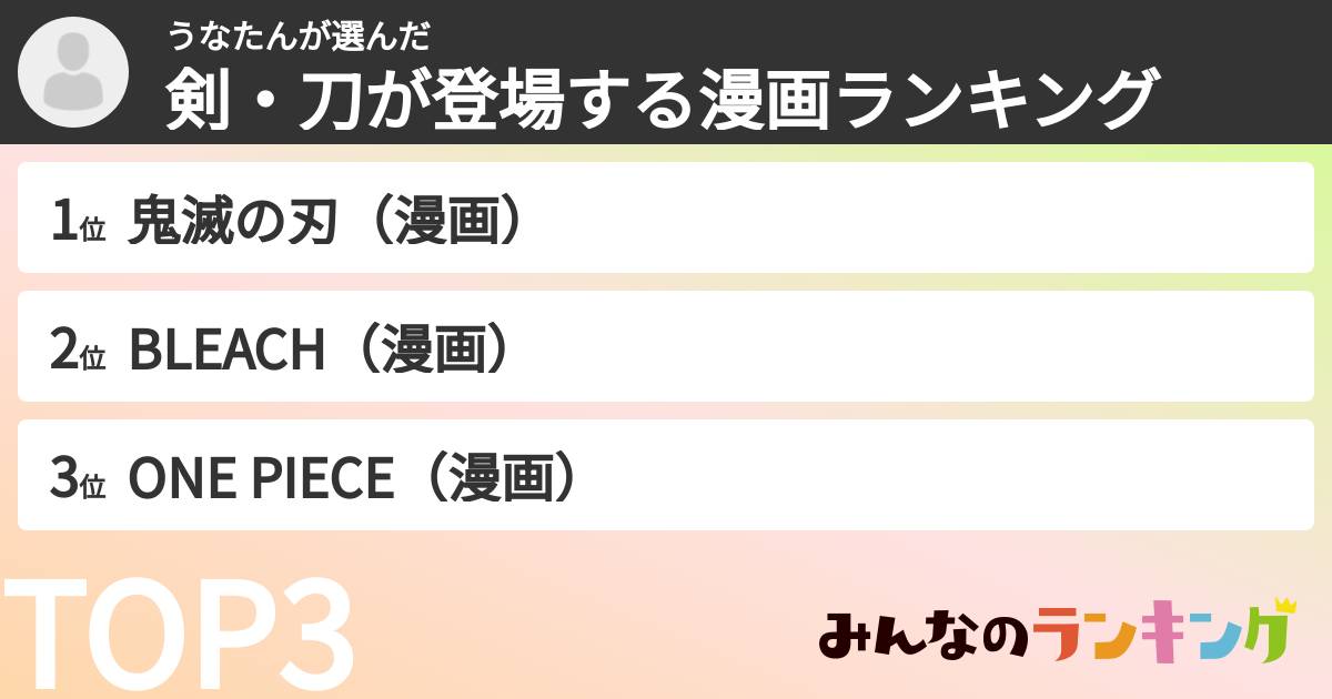うなたんさんの「剣・刀が登場する漫画ランキング」