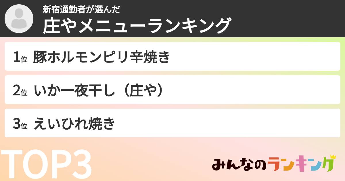 新宿通勤者さんの「庄やメニューランキング」