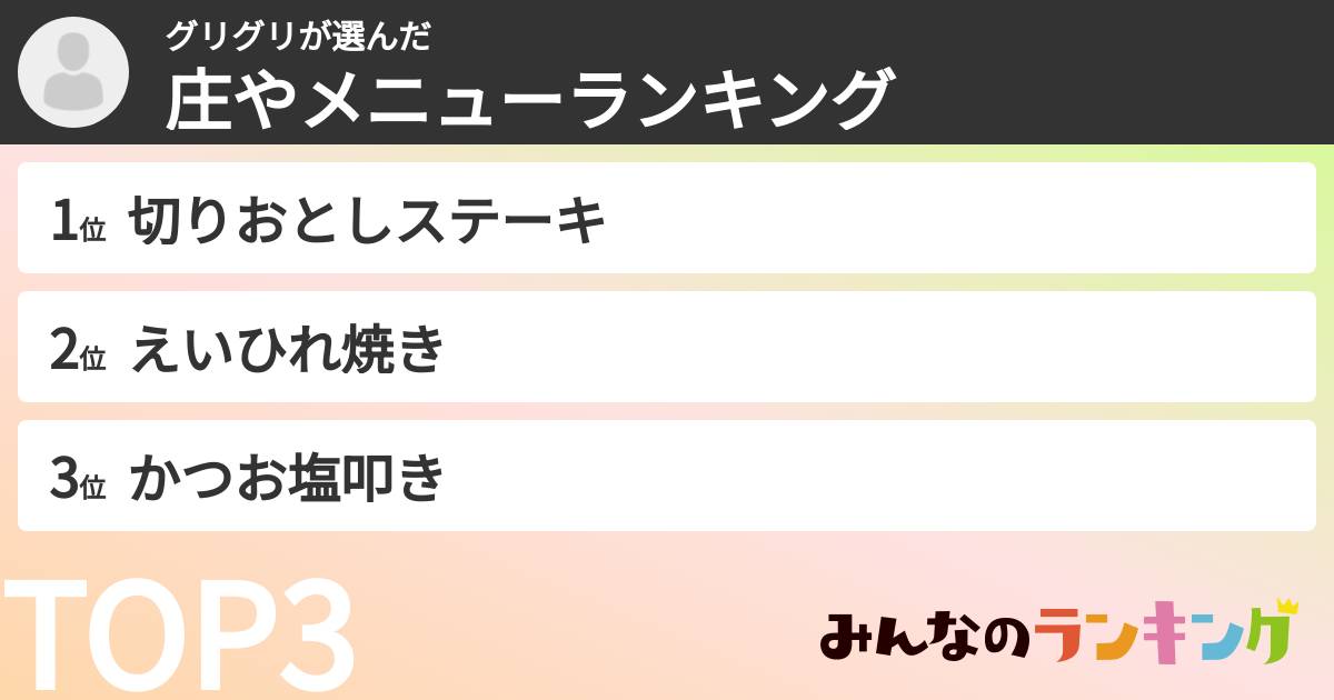 グリグリさんの「庄やメニューランキング」