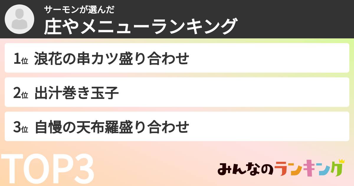 サーモンさんの「庄やメニューランキング」