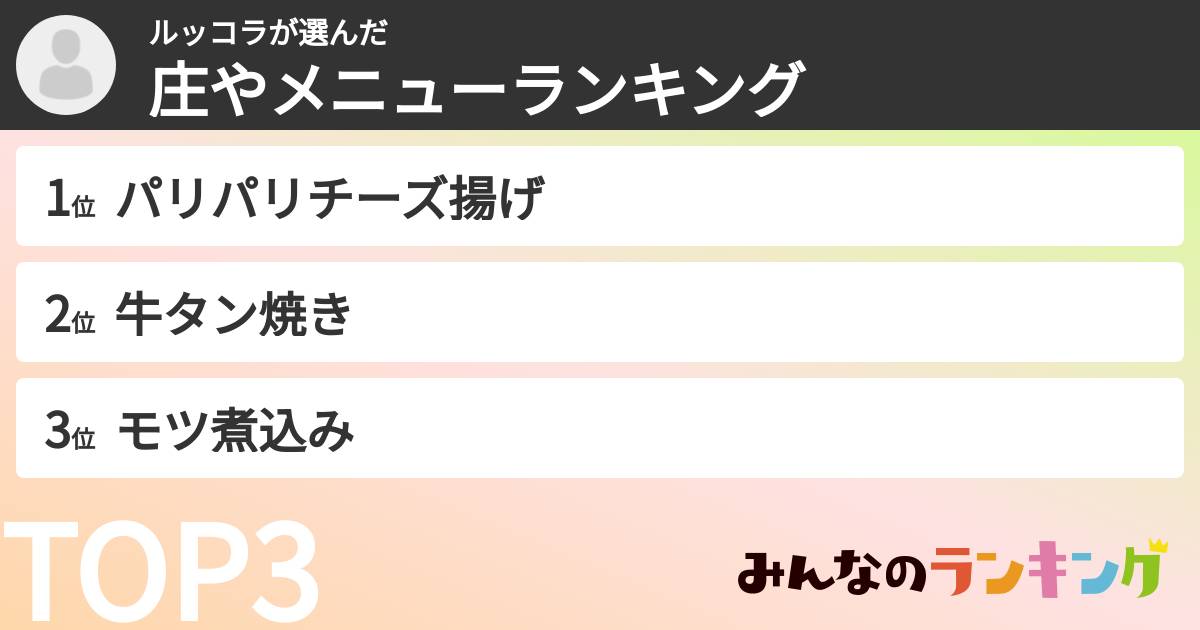 ルッコラさんの「庄やメニューランキング」