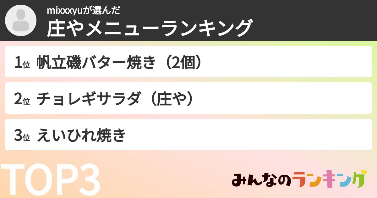 mixxxyuさんの「庄やメニューランキング」