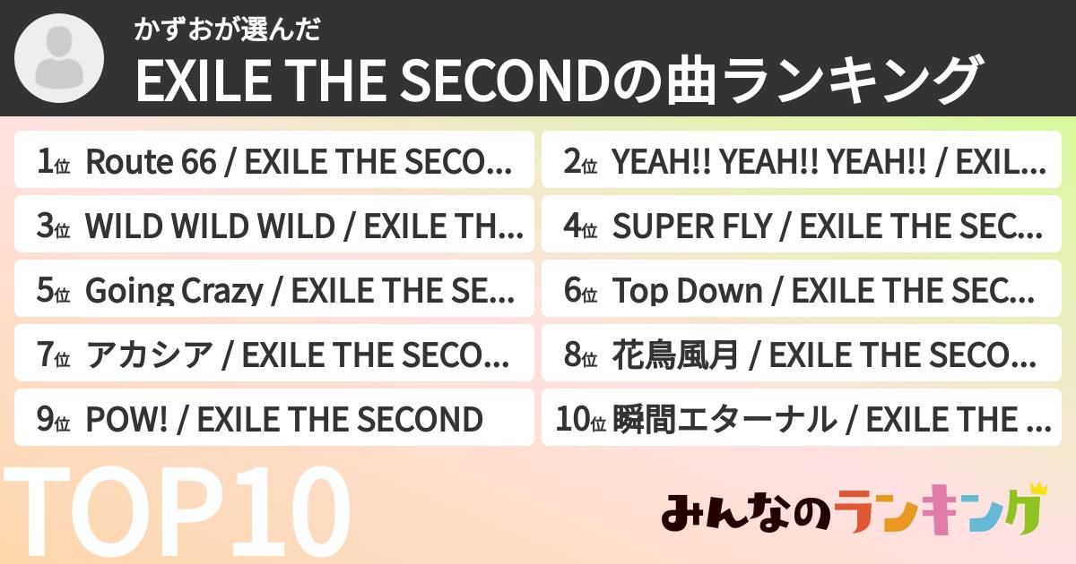 かずおさんの「EXILE THE SECONDの曲ランキング」