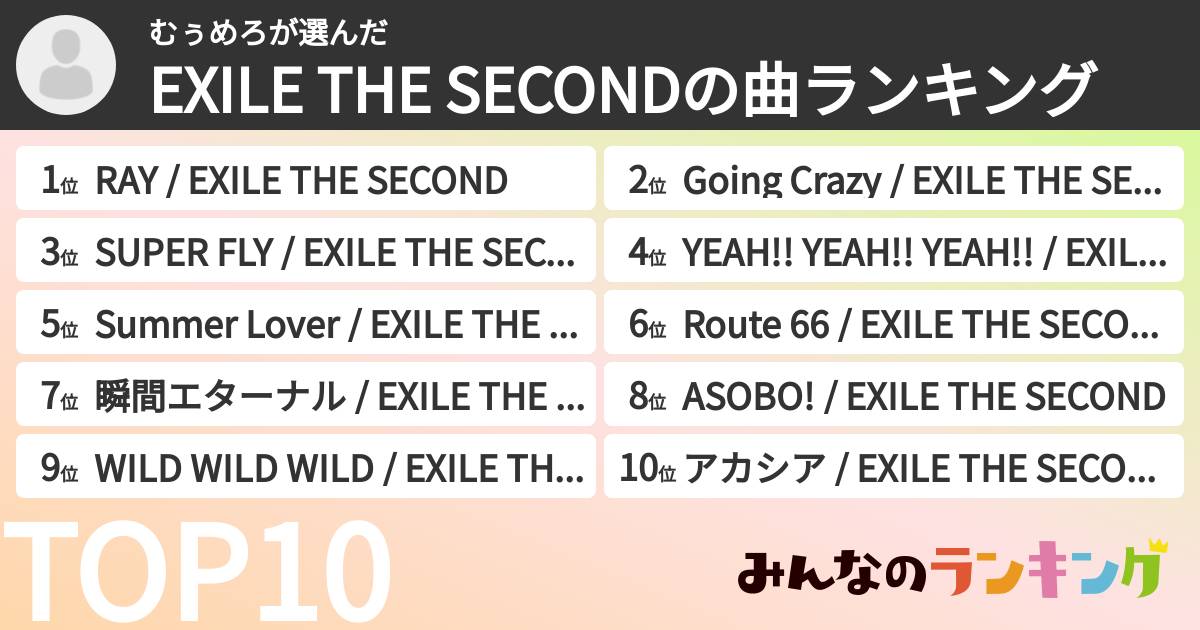むぅめろさんの「EXILE THE SECONDの曲ランキング」