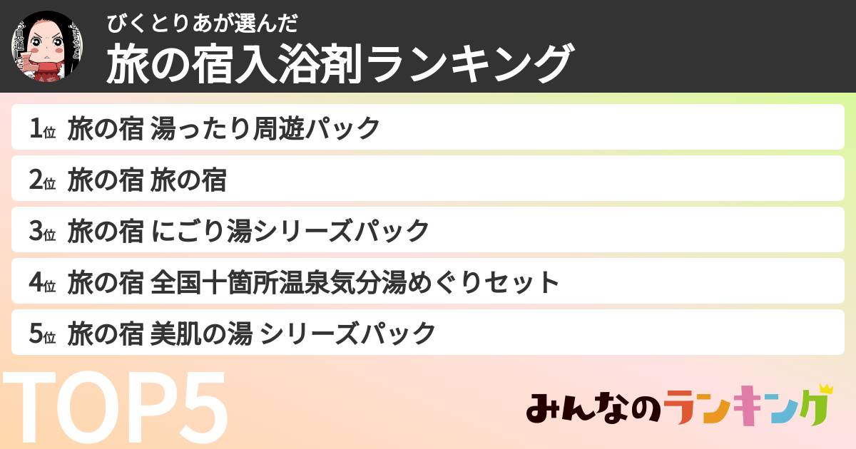 びくとりあさんの「旅の宿入浴剤ランキング」