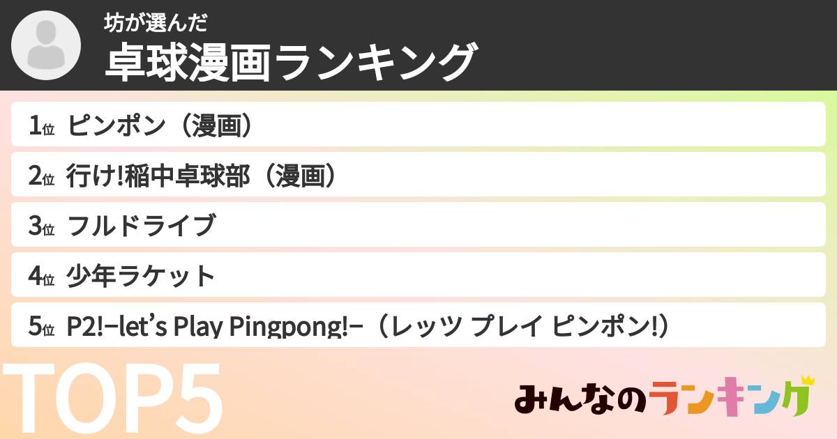 坊さんの「卓球漫画ランキング」