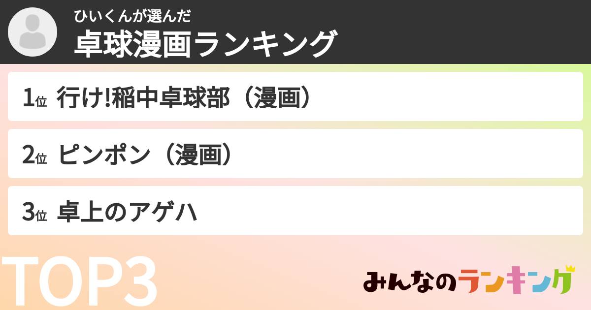 ひいくんさんの「卓球漫画ランキング」