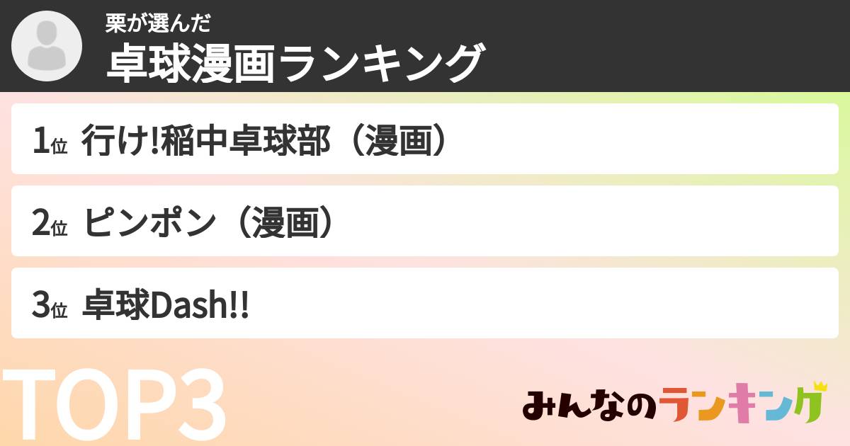 栗さんの「卓球漫画ランキング」