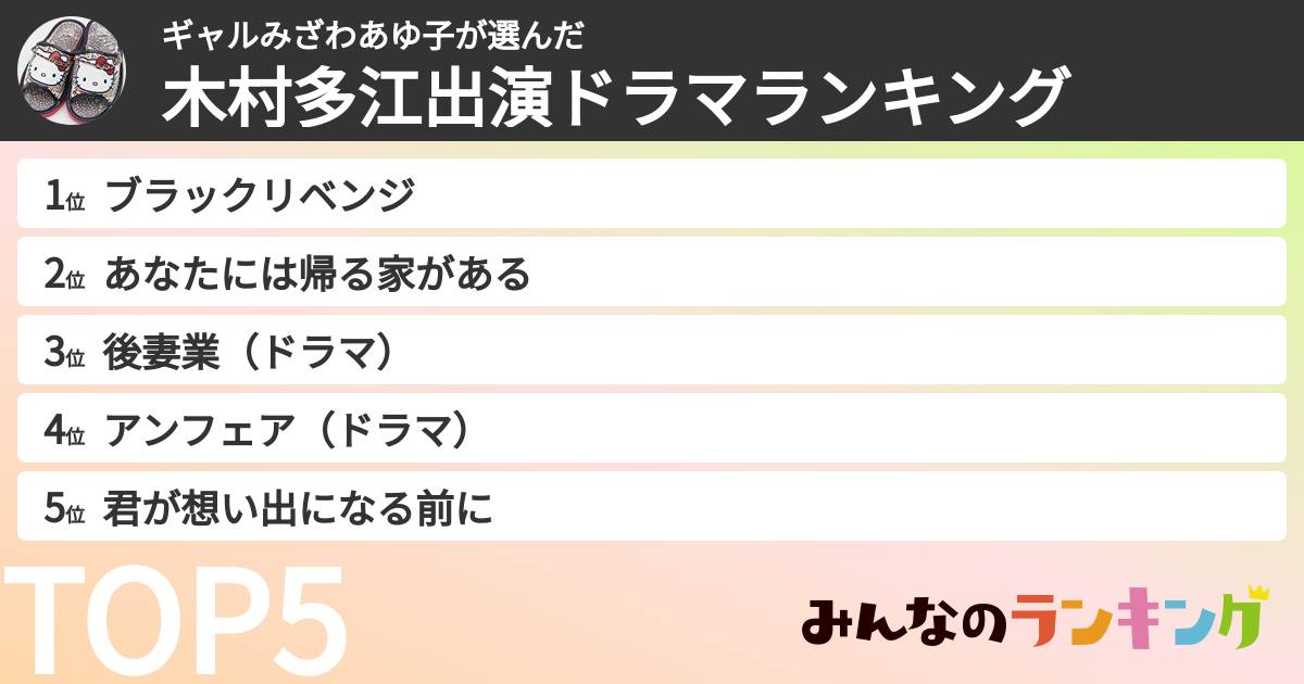 ギャルみざわあゆ子さんの「木村多江出演ドラマランキング」