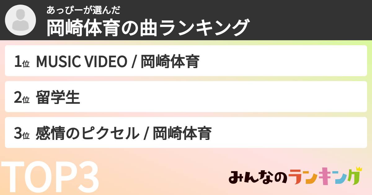 あっぴーさんの「岡崎体育の曲ランキング」