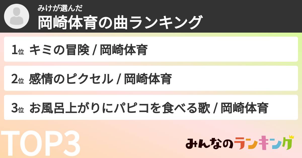 みけさんの「岡崎体育の曲ランキング」
