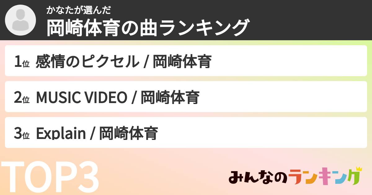 かなたさんの「岡崎体育の曲ランキング」
