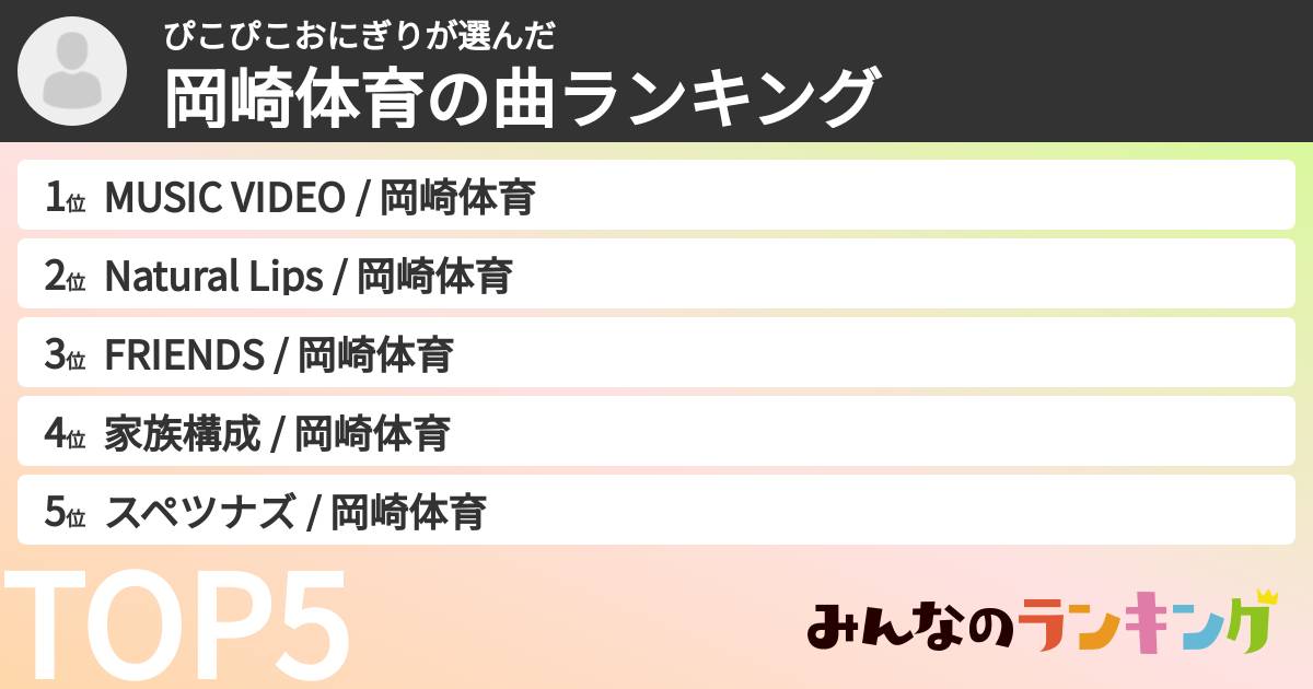 ぴこぴこおにぎりさんの「岡崎体育の曲ランキング」