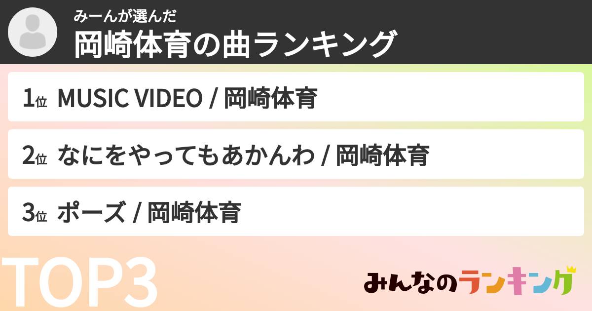 みーんさんの「岡崎体育の曲ランキング」