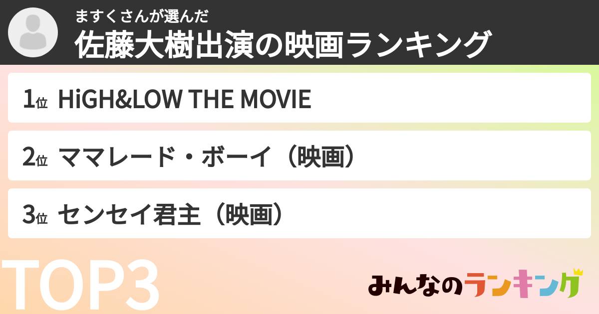 ますくさんさんの「佐藤大樹出演の映画ランキング」