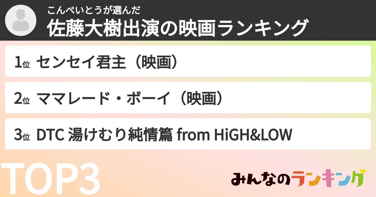 こんぺいとうさんの「佐藤大樹出演の映画ランキング」