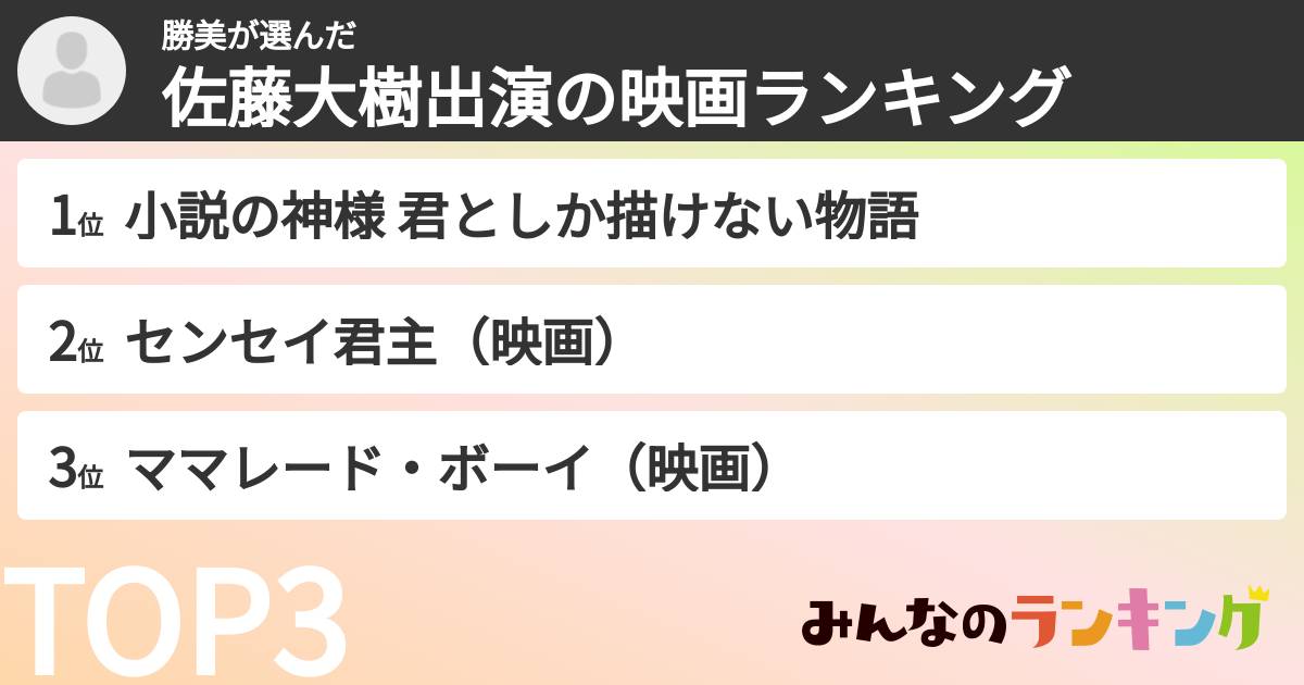 勝美さんの「佐藤大樹出演の映画ランキング」
