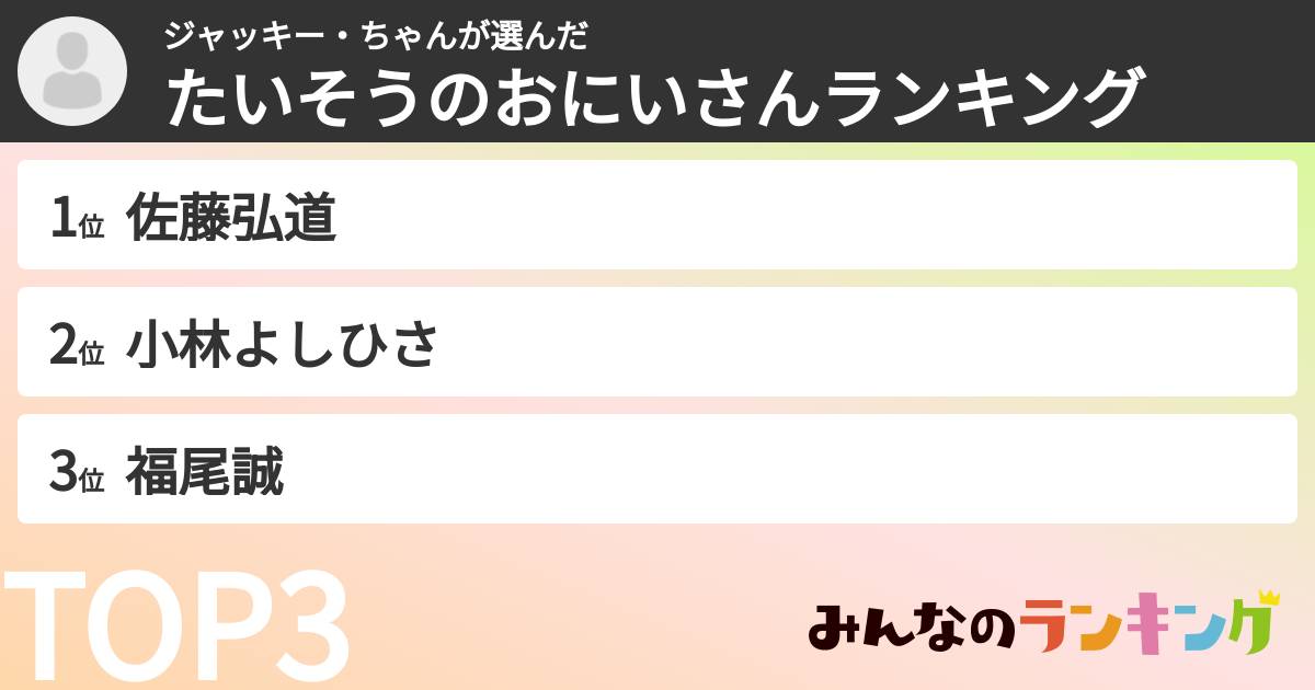 ジャッキー・ちゃんさんの「たいそうのおにいさんランキング」