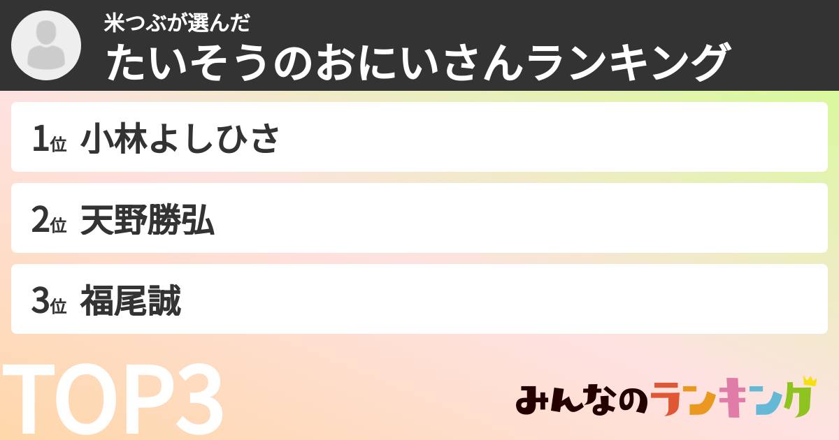 米つぶさんの「たいそうのおにいさんランキング」
