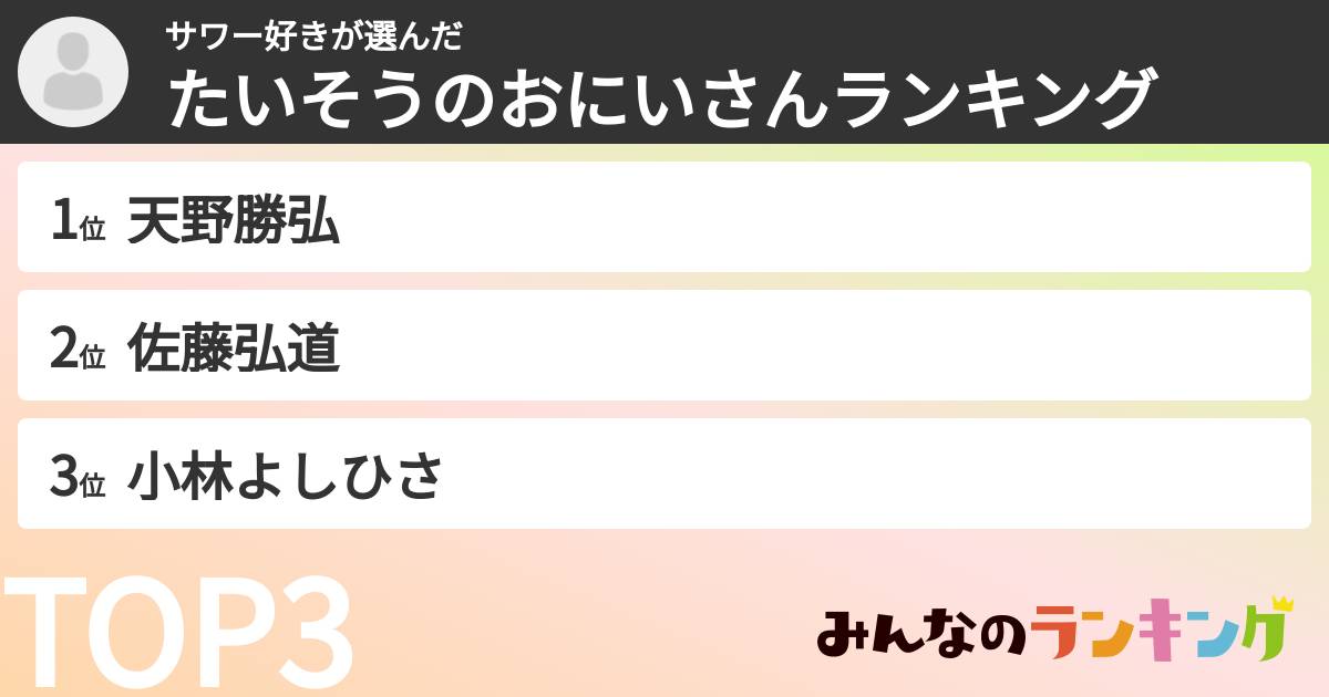 サワー好きさんの「たいそうのおにいさんランキング」