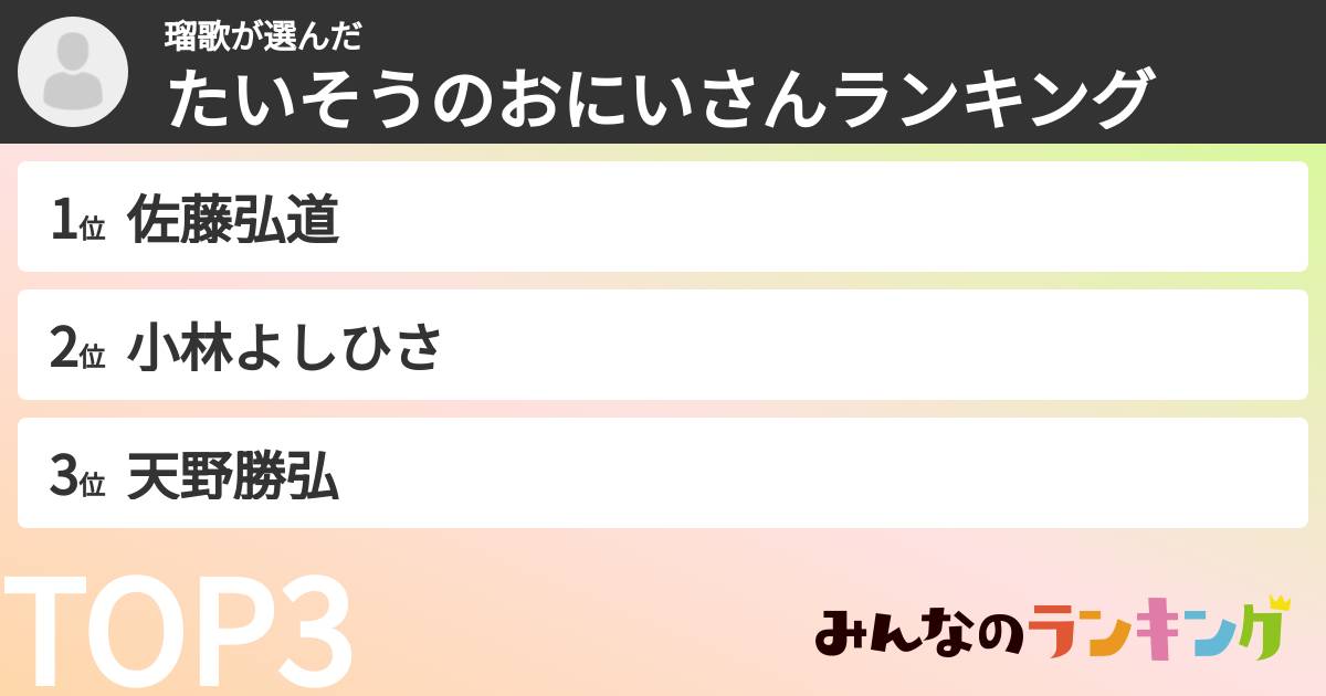 瑠歌さんの「たいそうのおにいさんランキング」